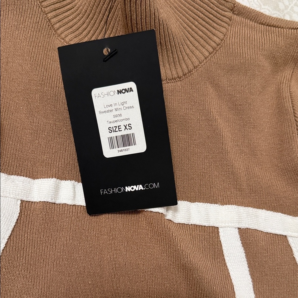 Fashion Nova Long Sleeve Tan and White Dress - Picture 4 of 6